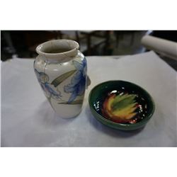 MOORCROFT VASE AND DISH, CHIPPED DISH, REPAIRED AND CRACKED VASE AND COLLECTOR PLATE