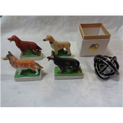 1950S DOG DECANTERS AND INFINITY MOTTE ART GLASS DECORATION