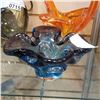 Image 3 : ORANGE CHALET ART GLASS DISH AND BLUE ART GLASS DISH