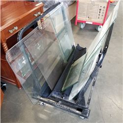 10 VARIOUS PIECES OF GLASS AND BEVELED GLASS PANELS