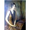 AN OIL ON CANVAS Portrait of a woman in a gold dr