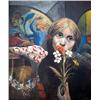 AN OIL ON CANVAS Depicting a girl holding flowers