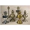 Image 1 : SIX HURRICANE LAMPS Together with five glass chim