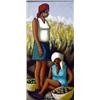 Image 1 : A HAITIAN OIL ON CANVAS, scene with two women, on