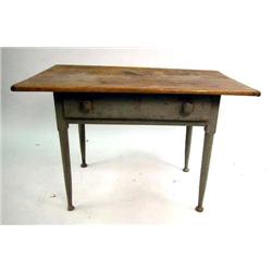 A BLUE-PAINTED PINE AND TURNED MAPLE TAVERN TABLE