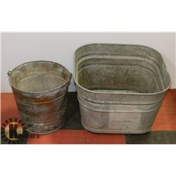 GALVANIZED OLD TUB AND BUCKET
