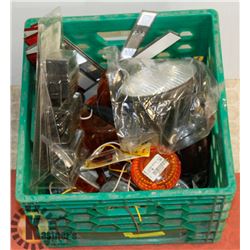 MILK CRATE FULL OF TRAILER LIGHTS, REFLECTORS, AND