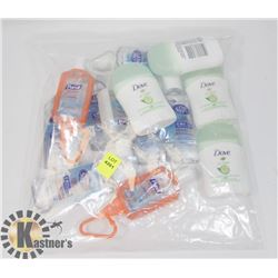 BAG OF TRAVEL BATHROOM PRODUCTS