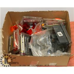 BOX OF DESK ORGANIZERS, REPLACEMENT LENSES, AND