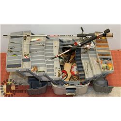 2 FISHING RODS WITH TACKLE BOX AND TACKLE.