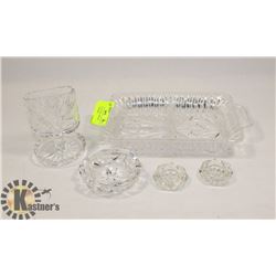 PINWHEEL CRYSTAL ASHTRAY, CANDLE HOLDERS,