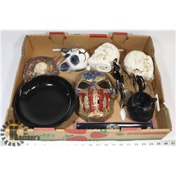 BOX OF SKULLS & CATS.