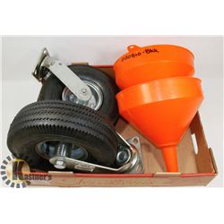 TWO LARGE AIR FILLED CASTOR WHEELS, TWO LARGE