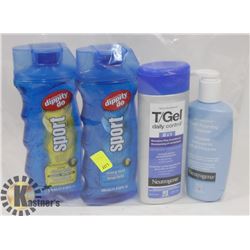 BAG OF SHAMPOO, HAIR GEL, AND MORE