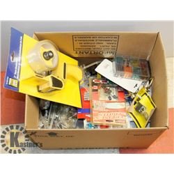 BOX OF ASSORTED AUTOMOTIVE ITEMS AND MORE