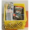 Image 1 : MILK CRATE OF ASSORTED TOOLS, HARDWARE, AND MORE