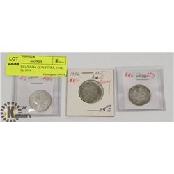 LOT OF 3 CANADA QUARTERS, 1948, 1936(DOT), 1934