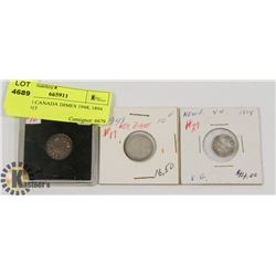 LOT OF 3 CANADA DIMES 1948, 1894 NFLD, 1915