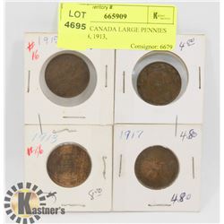 LOT OF 4 CANADA LARGE PENNIES 1912, 1918, 1913,