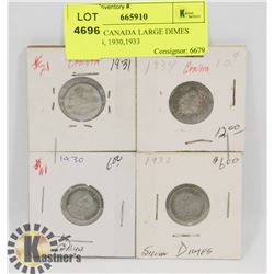 LOT OF 4 CANADA  DIMES 1931, 1934, 1930,1933