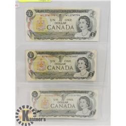 LOT OF 3 CANADA $1 BILLS 1973