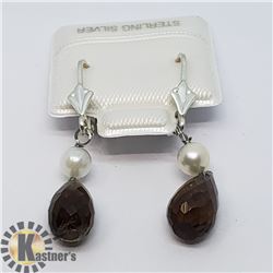 SILVER SMOKEY QUARTZ EARRINGS