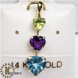 14K YELLOW GOLD PERIDOT AMETHYST TOPAZ PENDANT