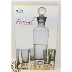 NEW 7 PC GLASS VODKA/LIQUOR DECANTER SET.