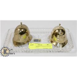 2 VINTAGE BOBBIE LONDON POLICE HELMETS WITH