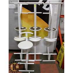 7 WHITE TALL BAR STOOLS.