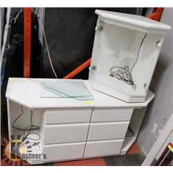 2 WHITE NIGHT TABLE WITH DRAWERS AND GLASS