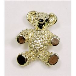VINTAGE GOLD TONE TEDDY BEAR BROOCH