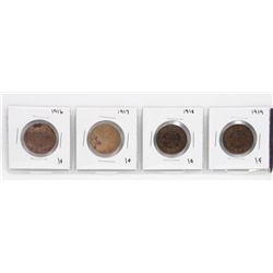 CANADIAN ONE CENT COINS 1916  1917  1918  1919.