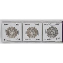 CANADIAN  50 CENT COINS 1963  1964  1965.