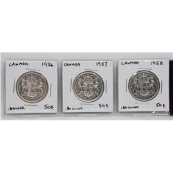 CANADIAN  50 CENT COINS 1956  1957  1958.