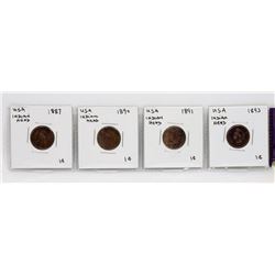 USA INDIAN HEAD PENNIES 1887  1890  1891  1893.