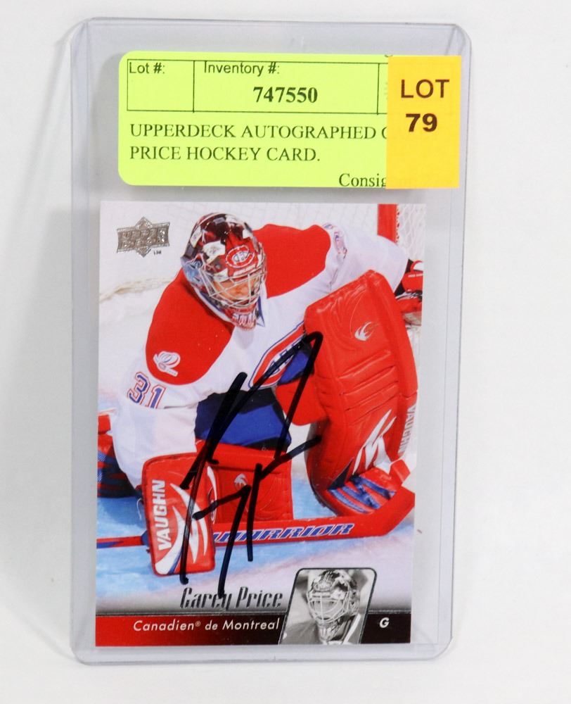 UPPERDECK AUTOGRAPHED CAREY PRICE HOCKEY CARD. Kastner Auctions