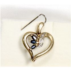 10KT GOLD SAPPHIRE & DIAMOND HEART PENDANT.