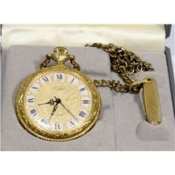 CALIBRI GOLD TONE QUARTZ POCKET WATCH WITH MINI