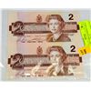 Image 1 : SET OF TWO 1986 CANADIAN UNCUT TWO DOLLAR BILLS.