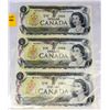 Image 1 : SET OF THREE 1973 CANADIAN UNCUT ONE DOLLAR BILLS.