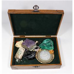 WOOD LOCKABLE BOX W/SEMI-PRECIOUS