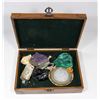 Image 1 : WOOD LOCKABLE BOX W/SEMI-PRECIOUS