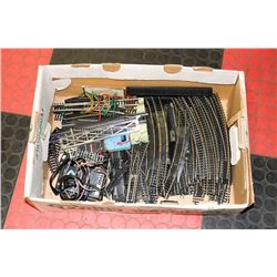 BOX W/ 100+ PCS OF HO SCALE TRACK, POWER SUPPLY