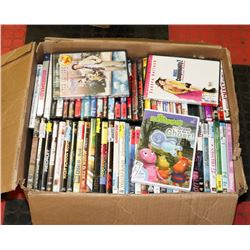 BOX OF 110+ ASSORTED DVDS.