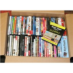 BOX OF 110+ ASSORTED DVDS.