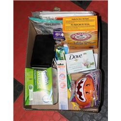 BOX W/NEW HOUSEHOLD ITEMS INCL. ARM &