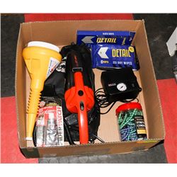 LARGE BOX OF AUTOMOTIVE SUPPLIES INCL.
