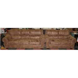 BROWN LEATHER-LOOK NAILHEAD MICROFIBER