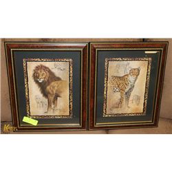 SET OF 2 CHEETAH + LION AFRICAN THEMED FRAMED